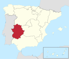 Mapa de España con Extremadura destacada