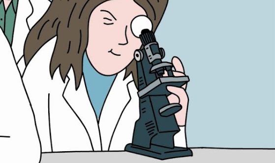 ilustración de una mujer usando un microscopio