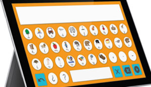Tablet con varios pictogramas para elegir y comunicarse